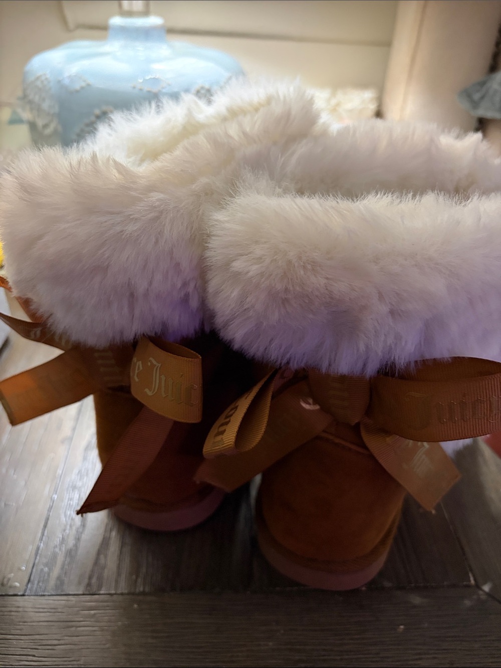 Juicy Couture Chestnut Suede Boot with Cream Faux Fur Cuff - Picture 4 of 5
